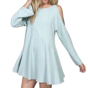 Free People Mint Green Tunic Dress XS Boho Cold Shoulder Swing Style